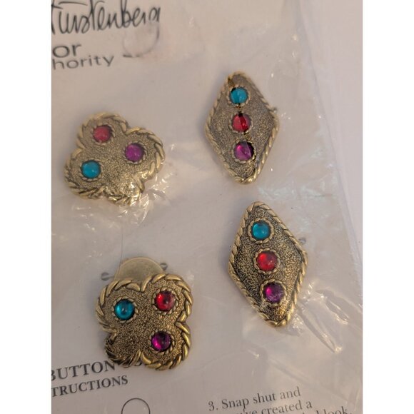 Diane Von Furstenberg Gold-Tone Jeweled Buttons Set Of 8 Multicolor Gems - Picture 3 of 3